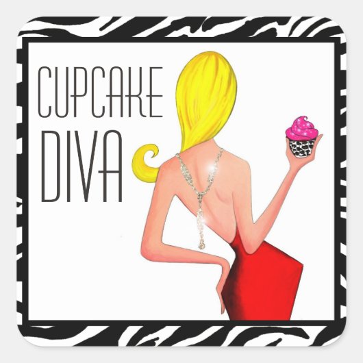 ‚Cupcake DIVA‘ Quadratischer Aufkleber (Vorderseite)