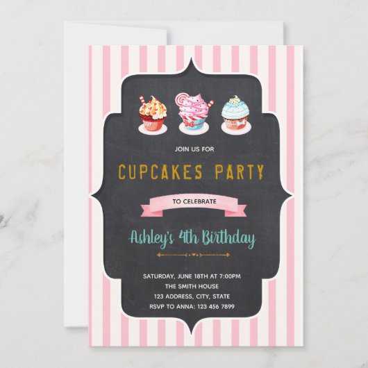 Cupcake Donuts Geburtstagsfeier Einladung (Vorderseite)