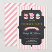 Cupcake Donuts Geburtstagsfeier Einladung (Vorne/Hinten)