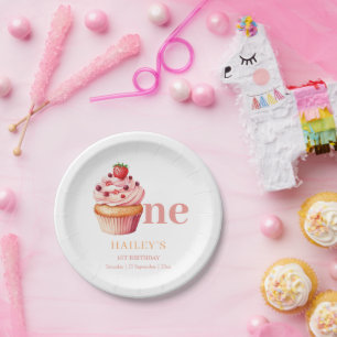 Cupcake Einladung zum Geburtstag, Mädchen 1. Gebur Pappteller