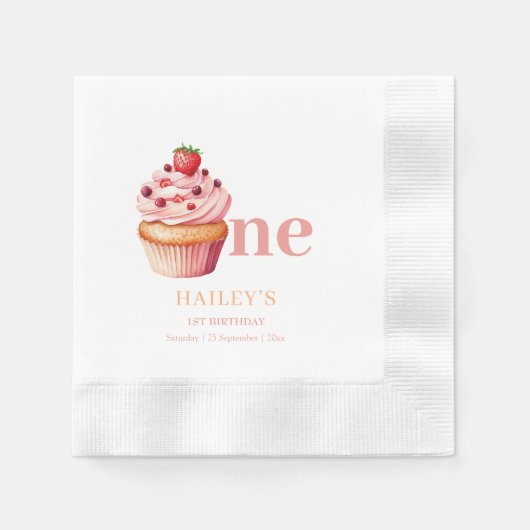 Cupcake Einladung zum Geburtstag, Mädchen 1. Gebur Serviette (Vorderseite)