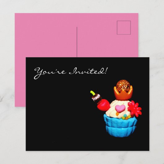 Cupcake Einladungspostkarte (Vorne/Hinten)