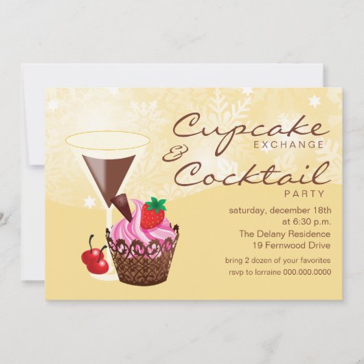 Cupcake Exchange & Cocktail Party Einladung Creme (Vorderseite)