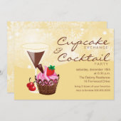 Cupcake Exchange & Cocktail Party Einladung Creme (Vorne/Hinten)