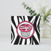 Cupcake Fashion Invasion - Zebra Print / Pink Einladung (Stehend Vorderseite)