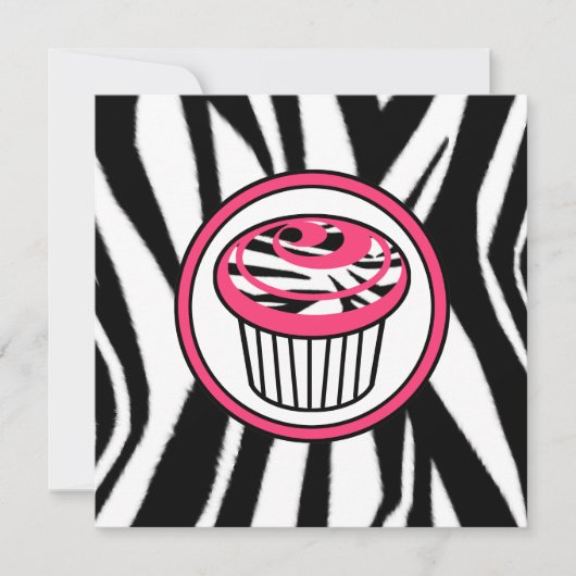 Cupcake Fashion Invasion - Zebra Print / Pink Einladung (Vorderseite)