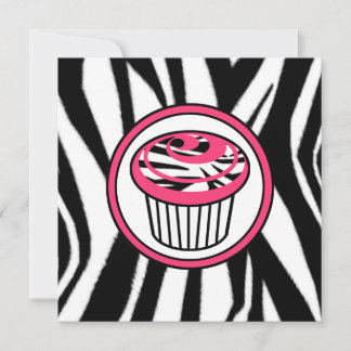 Cupcake Fashion Invasion - Zebra Print / Pink Einladung
