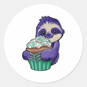 Cupcake-Faultier Runder Aufkleber