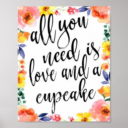 Cupcake Favors 8x10 Floral Wasserfarbe Zeichen Poster (Vorne)