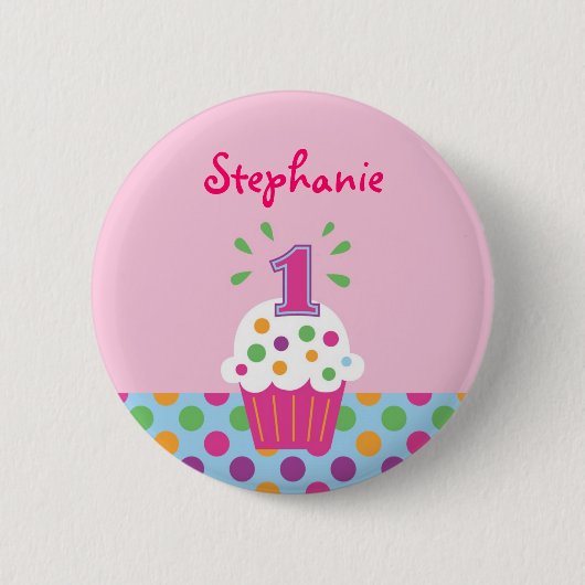 Cupcake First Birthday Button (Vorderseite)