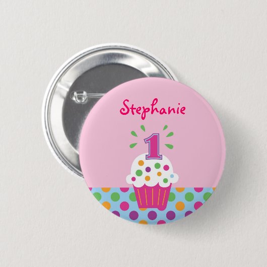 Cupcake First Birthday Button (Vorne & Hinten)