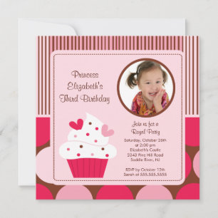 Cupcake Foto Geburtstag Einladung Pink Polka Dots
