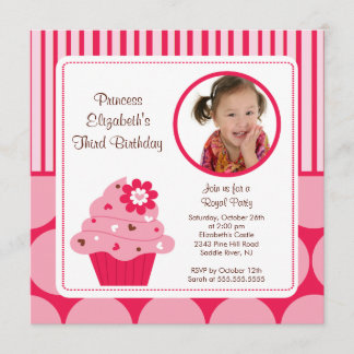 Cupcake Foto Geburtstag Einladung Rosa Blume Dots