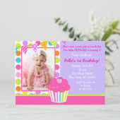 Cupcake Foto Geburtstagsparty Einladung (Stehend Vorderseite)