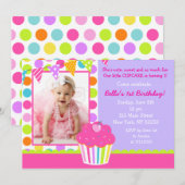 Cupcake Foto Geburtstagsparty Einladung (Vorne/Hinten)