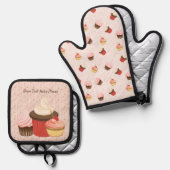 Cupcake Fun Ofenhandschuh & Topflappen-Set (Vorderseite/Rückseite)