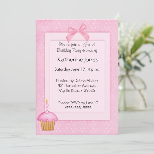 Cupcake Geburtstagseinladung Einladung (Stehend Vorderseite)
