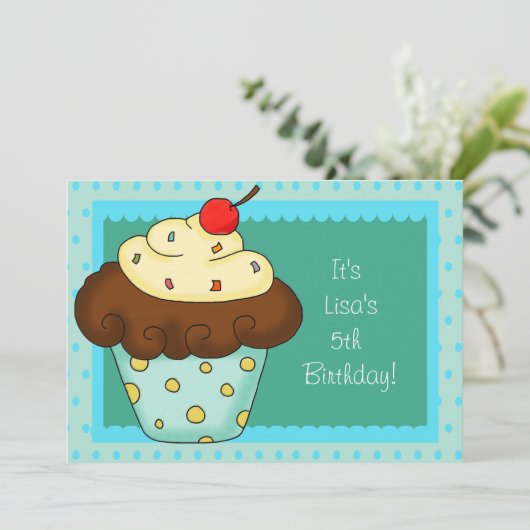 Cupcake Geburtstagsparty Einladungen (Stehend Vorderseite)