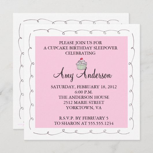 Cupcake Geburtstagsschläfer! Einladung (Vorne/Hinten)
