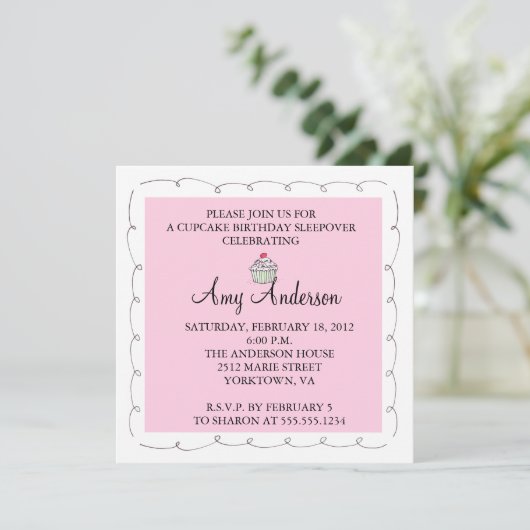 Cupcake Geburtstagsschläfer! Einladung (Stehend Vorderseite)