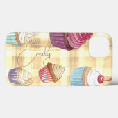 Cupcake-Gelb-Kariert-Monogram-Baker Case-Mate iPhone Hülle (Rückseite (Horizontal))