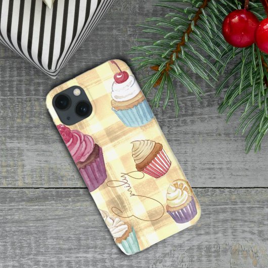 Cupcake-Gelb-Kariert-Monogram-Baker iPhone Hülle