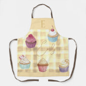 Cupcake-Gelb-Kariert-Monogram-Baker Schürze (Vorderseite)