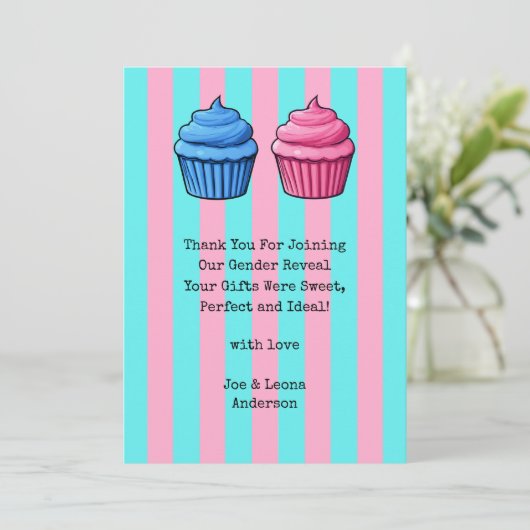Cupcake Gender Reveal Blue & Pink Dankeskarte (Stehend Vorderseite)