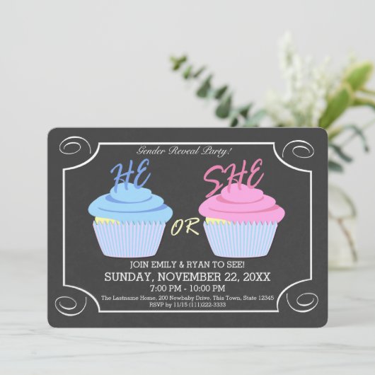 Cupcake Gender Reveal Party Einladung (Stehend Vorderseite)
