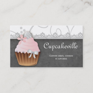 Cupcake Geschäftskarte Vintage Spitze Rosa Grau Visitenkarte