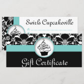 Cupcake Geschenkgutschein Floral Damask Blau (Vorne/Hinten)