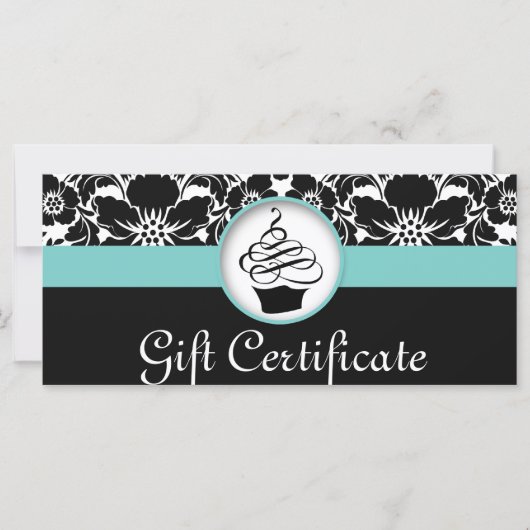Cupcake Geschenkgutschein Floral Damask Blau (Vorderseite)