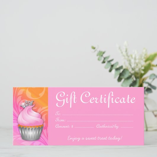 Cupcake Geschenkgutschrift Krone Rosa Orange (Stehend Vorderseite)