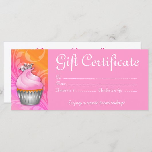 Cupcake Geschenkgutschrift Krone Rosa Orange (Vorne/Hinten)