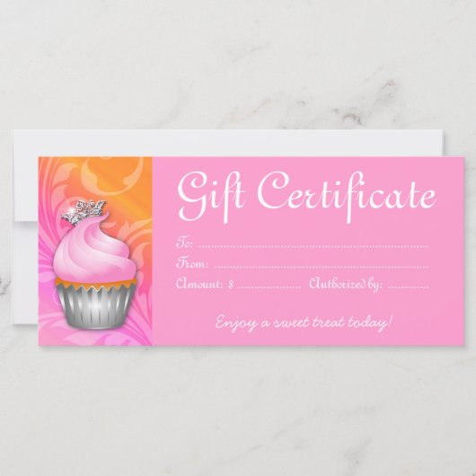 Cupcake Geschenkgutschrift Krone Rosa Orange (Vorderseite)