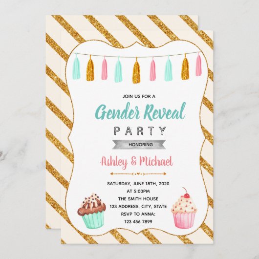 Cupcake-Geschlecht: Party Einladung (Vorne/Hinten)