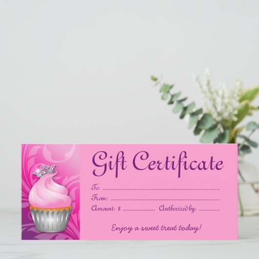 Cupcake Gift Certificate Crown Pink Lila (Stehend Vorderseite)