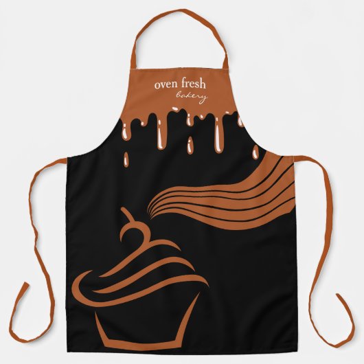 Cupcake Groovy Streifen Tropfens Black Brown Schürze (Vorderseite)