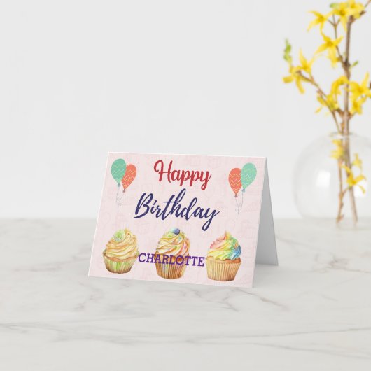 Cupcake Happy Birthday Card Karte (Gelbe Blume)
