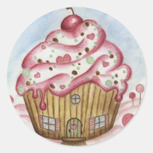 Cupcake-Haus-Aufkleber Runder Aufkleber