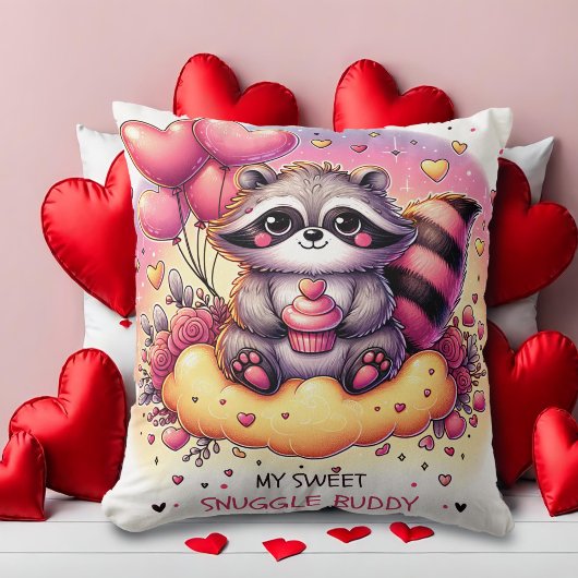 Cupcake Heart Raccoon Valentine Kissen