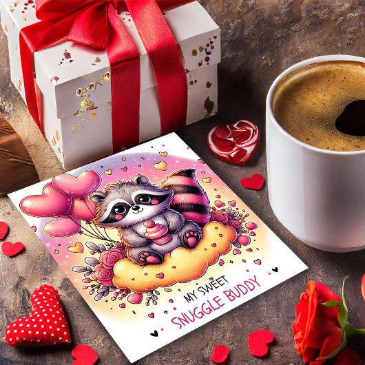 Cupcake Heart Raccoon Valentines Karte