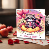 Cupcake Heart Raccoon Valentines Karte