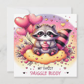 Cupcake Heart Raccoon Valentines Karte (Vorderseite)