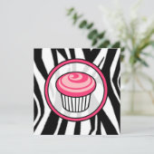 Cupcake Invasion - Zebra Print / Pink & Black Einladung (Stehend Vorderseite)