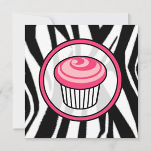Cupcake Invasion - Zebra Print / Pink & Black Einladung