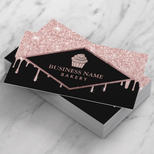 Cupcake Konditorei Bäckerei Rose Gold Glitzer Trop Visitenkarte