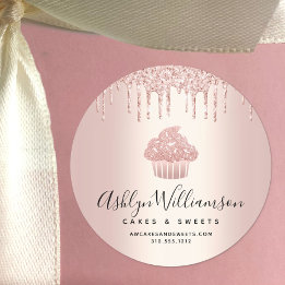 Cupcake Konditorei Koch Bäckerei Rose Gold Glitzer Runder Aufkleber