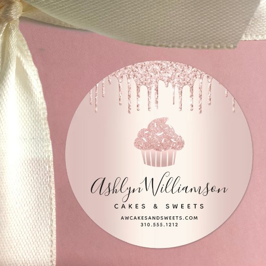 Cupcake Konditorei Koch Bäckerei Rose Gold Glitzer Runder Aufkleber
