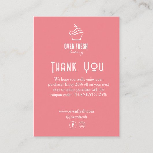 Cupcake Konditorei Polka Dots Light Coral Begleitkarte (Rückseite)